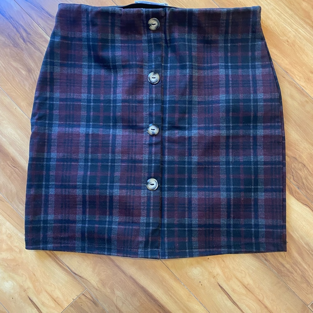 Plaid Button-Front Skirt